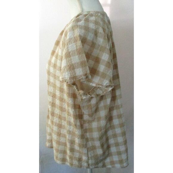 Sonoma Women's Tan & White Checked Short Sleeve V-neck Shirt Size XL - Picture 4 of 10